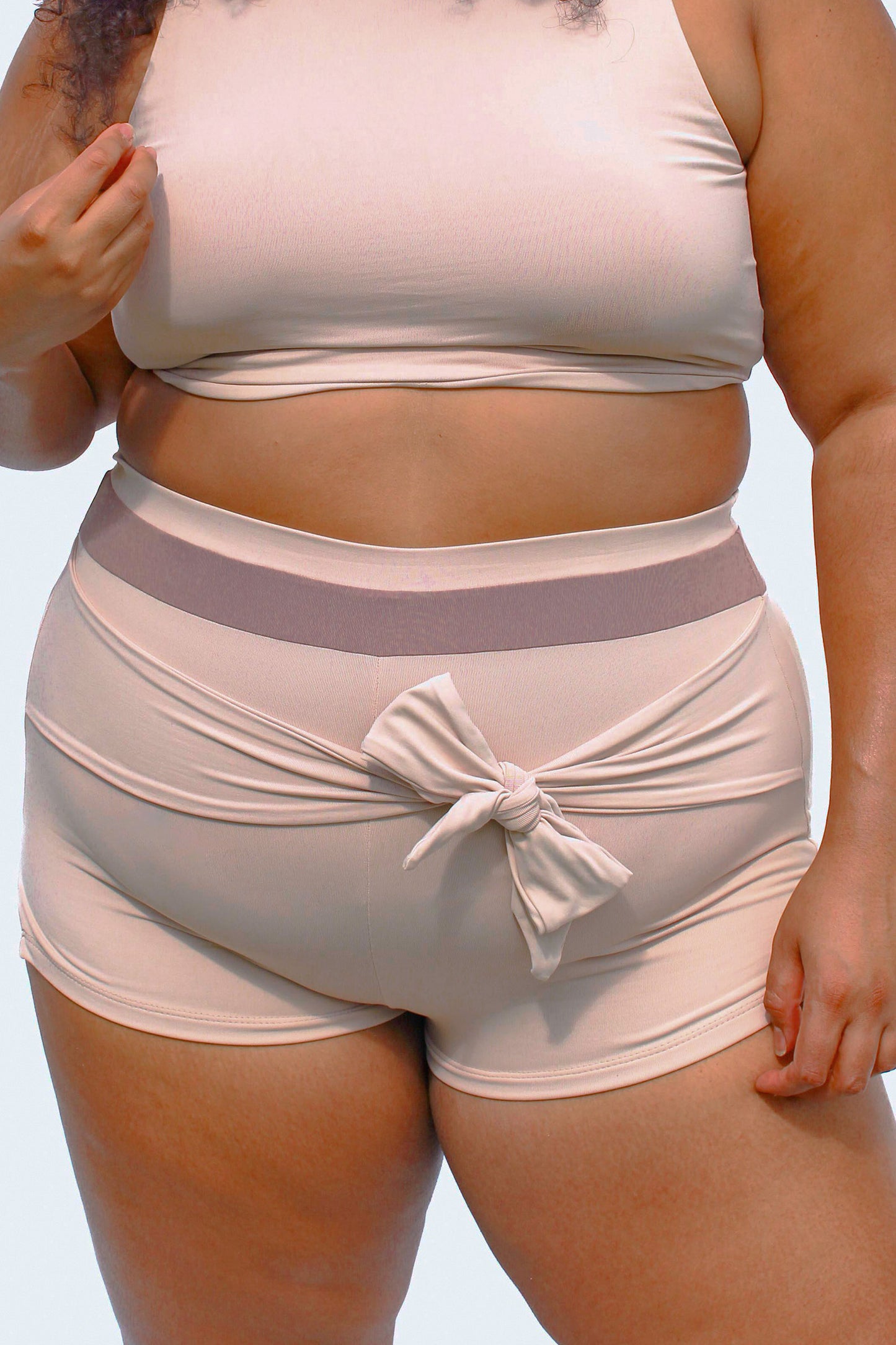 Moe tie-front swim shorts, cream