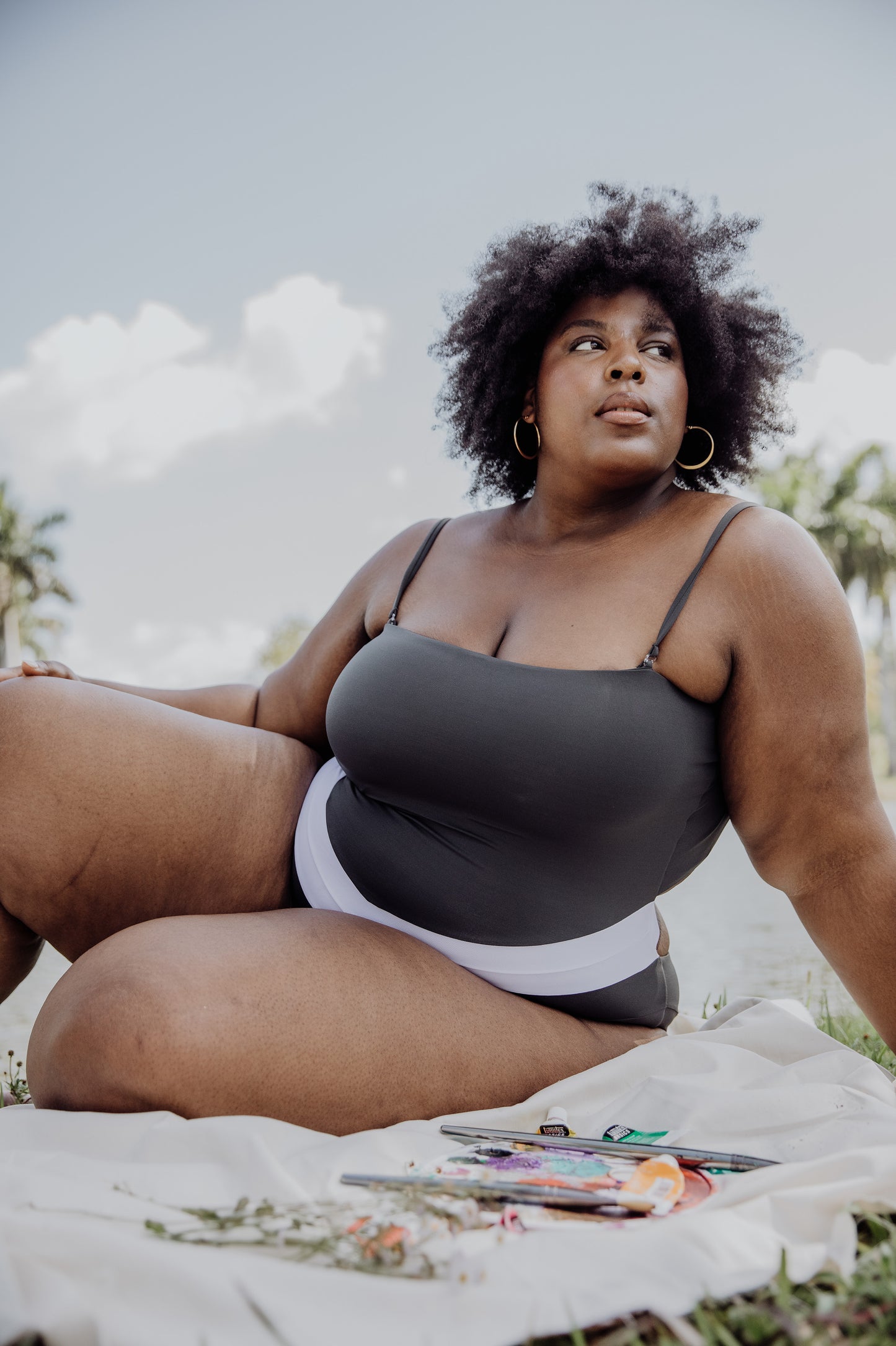 Women's plus size charcoal grey one piece swimsuit