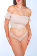 Cali off-the-shoulder bikini crop top with short sleeves, cream