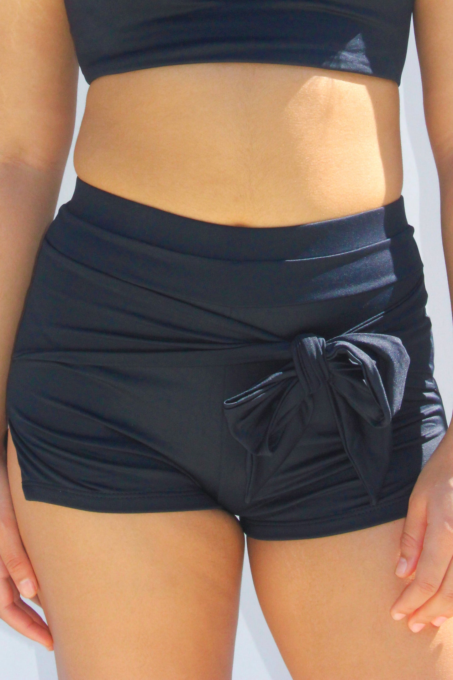 Black Moe tie-front swim shorts