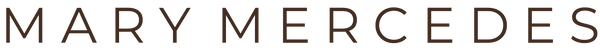 The text 'MARY MERCEDES' appears in dark brown serif lettering on a light gray background. This is the 1 line logo version for Mary Mercedes Swim 