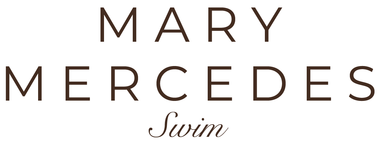 The logo for Mary Mercedes Swim, featuring the words 'MARY MERCEDES' in a dark brown font and 'Swim' in a matching dark brown cursive font, set against a solid white background.