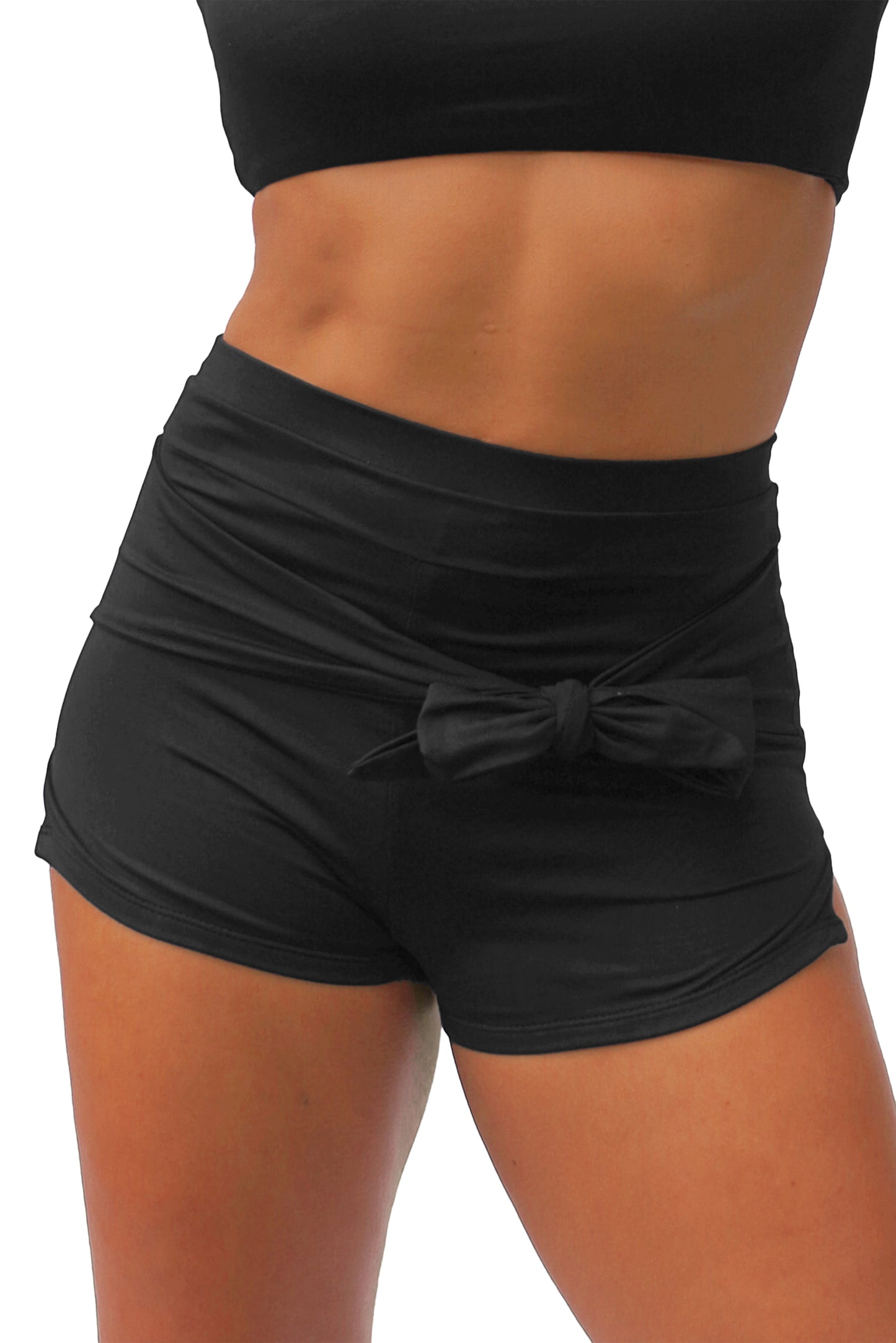 women's black high waisted swim shorts