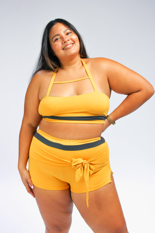 Moe tie-front swim shorts, yellow