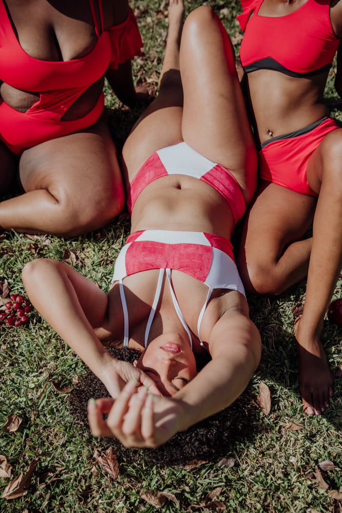 Massi bikini top with color-blocked tile pattern