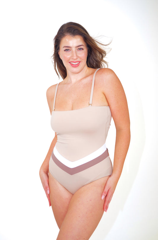 Vee convertible one piece swimsuit, nude