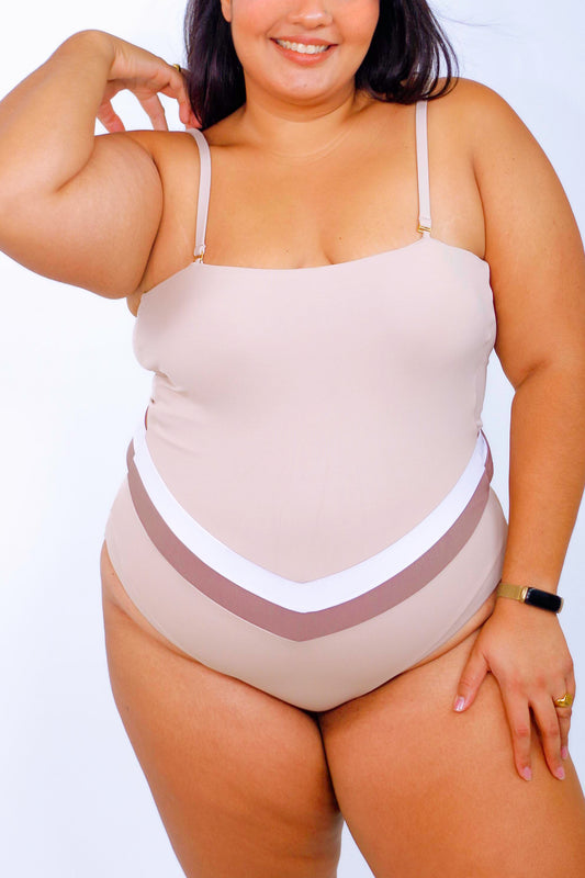 Plus size cream one piece swimsuit