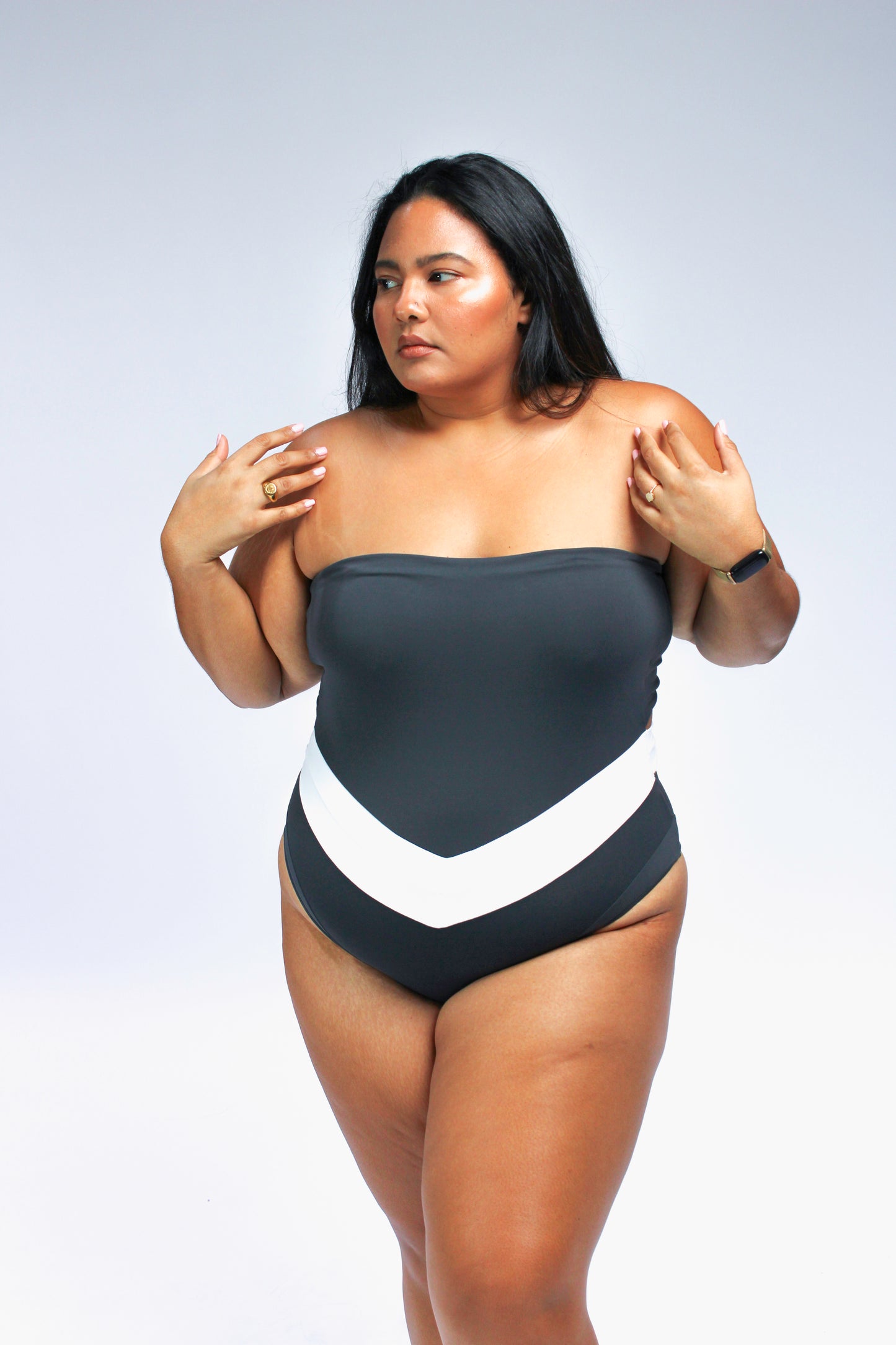 Women's plus size charcoal grey one piece swimsuit