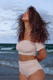Cali off-the-shoulder bikini top with short sleeves, cream