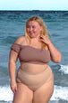 Cali off-the-shoulder bikini top with short sleeves, taupe