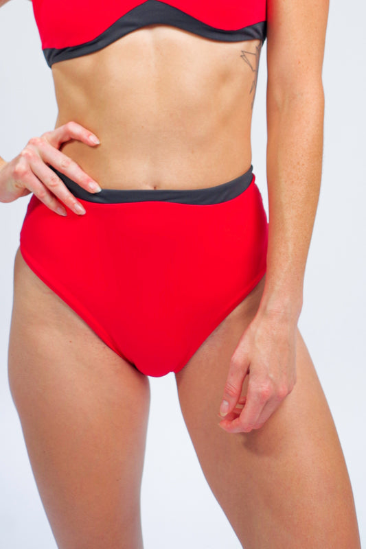 women's red high waisted bikini bottom